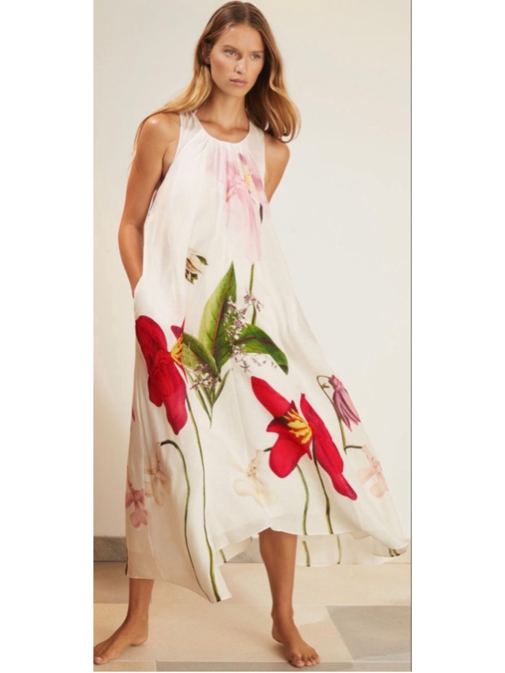NWT Reiss Aria NYBG Floral Print Maxi Dress in Ivory Red, Size 6